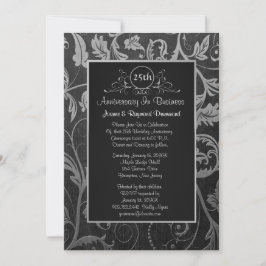 Black - Silver Damask 25:e affärsdagen Inbjudningar