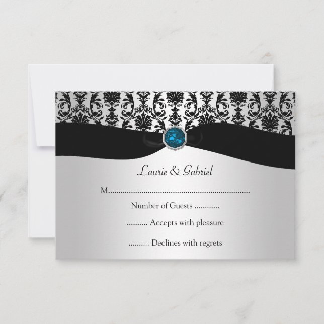 Black Silver Damask Blue Topaz Jewel OSA Invati Kort (Framsida)