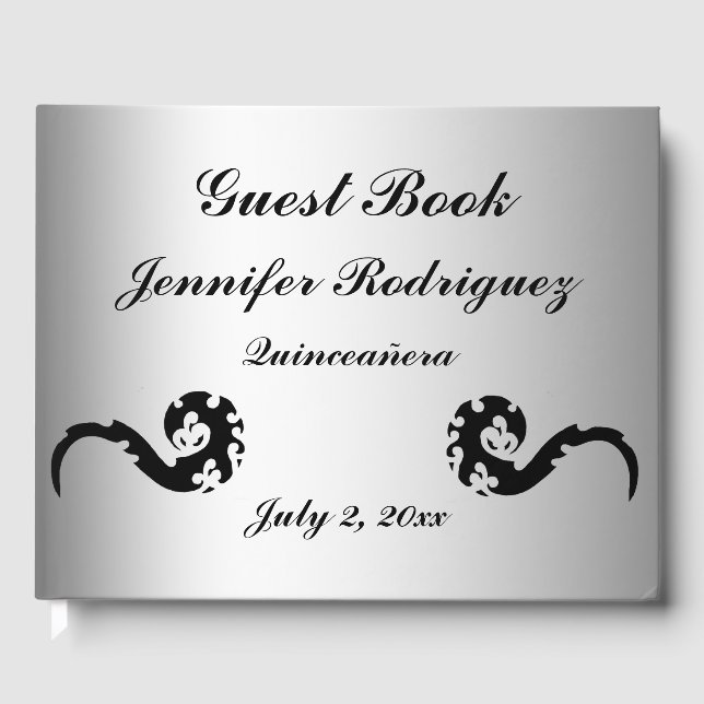 Black Silver Dancing Dragon Quinceañera Guest Bok (Framsida)