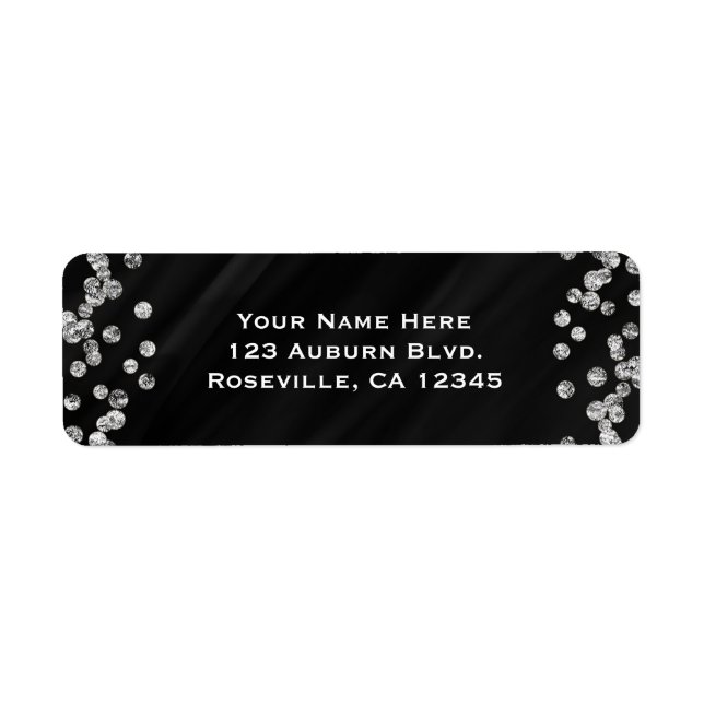 Black & Silver Diamond Bling Glam Gnistra Party Returadress Etikett (Framsidan)