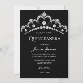 Black & Silver Diamond Tiara Quinceanera Party Inbjudningar