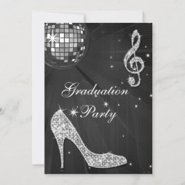 Black & Silver Disco Boll Gnistra Heels Studenten Inbjudningar