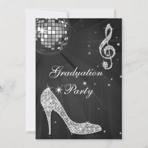 Black & Silver Disco Boll Gnistra Heels Studenten Inbjudningar