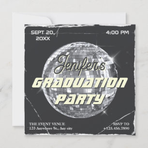 Black silver disco party boll grunge studenten inbjudningar