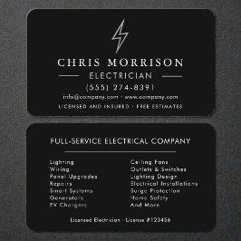 Black Silver Electrician Electrical Visitkort