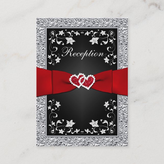 Black Silver FAUX Foil, Blommigt, Red Recept Card Tilläggskort (Framsida)