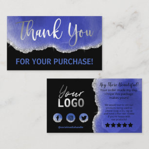 Black Silver Foil Glitter Blue Agate Tack Visitkort