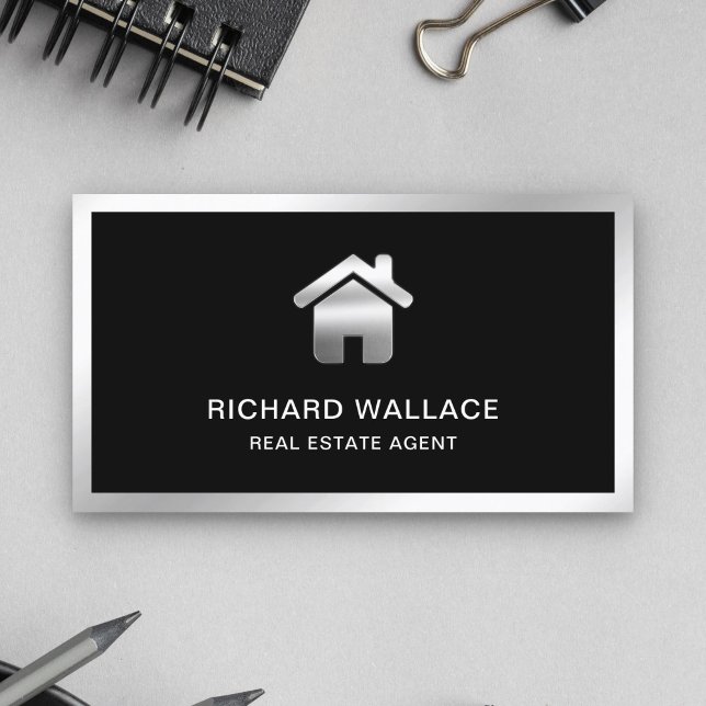 Black Silver Foil Home Logotyp Real Gods Agent Visitkort (Skapare uppladdad)