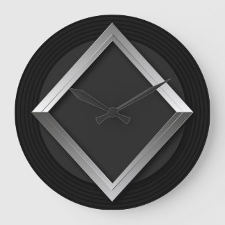 Black & Silver Geometric Triangle Metallic Clock Stor Klocka