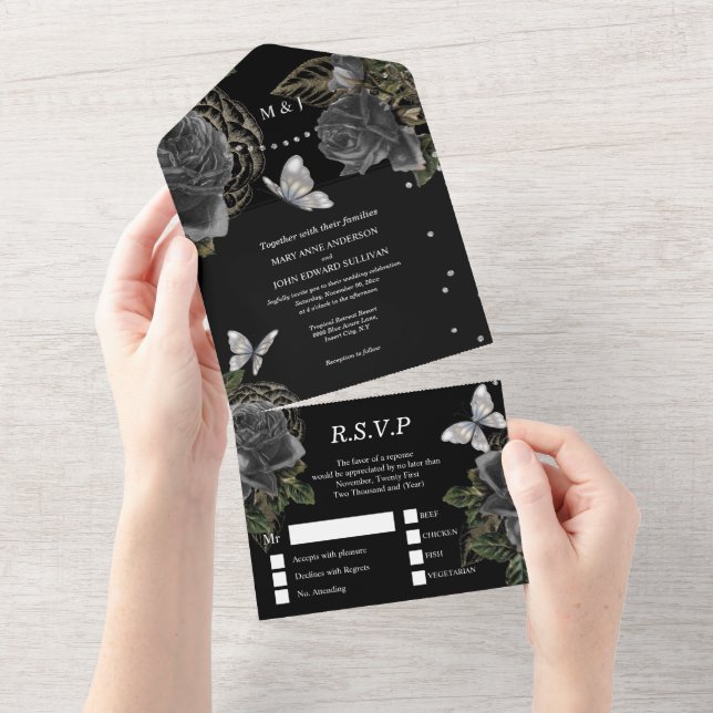 Black silver glam butterfly ro blommigt chic  (Avrivbar del)