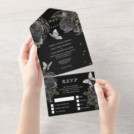 Black silver glam butterfly ro blommigt chic