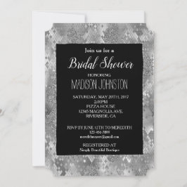 Black Silver Glam Glitter Snake Skin Inbjudningar
