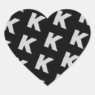 Black Silver Glitter brev K Hjärtformat Klistermärke
