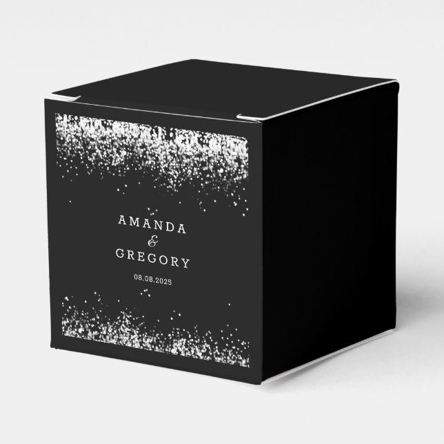 Black Silver | Glitter Bröllopsförmånslåda Presentaskar (Framsidan Sidan)