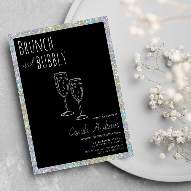Black Silver Glitter Brunch BubLY Möhippa Inbjudningar (Black Silver Glitter Brunch Bubbly Bridal Shower )