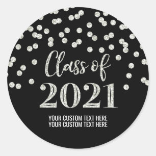 Black Silver Glitter Confetti Studenten 2021 Runt Klistermärke