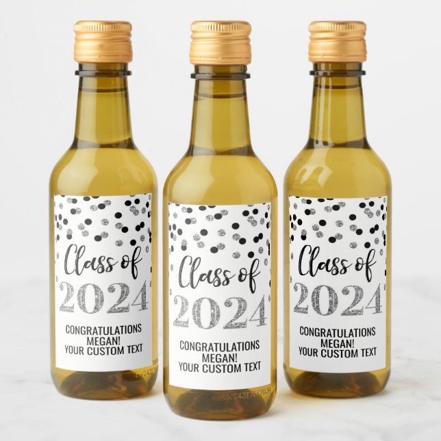 Black Silver Glitter Confetti Studenten Vinetikett (Flaskor)