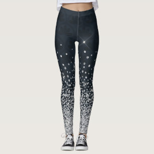 Black Silver Glitter Diamond Sparkly Leggings