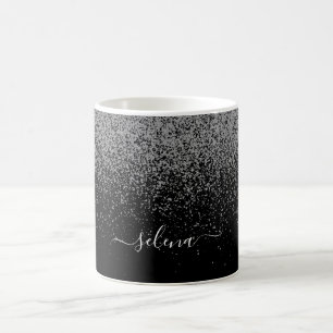 Black Silver Glitter Girly Monogram Kaffemugg
