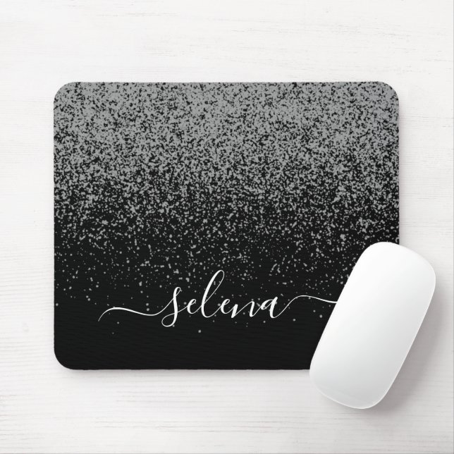 Black Silver Glitter Girly Monogram Musmatta (Med mus)