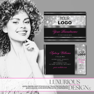 Black Silver Glitter Gnistra Stars Logotyp Rosa To Visitkort