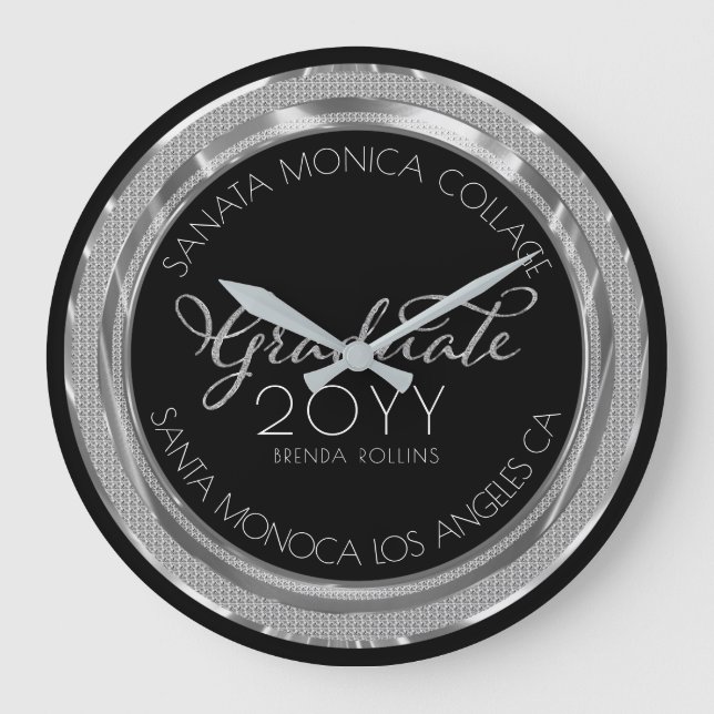 Black & Silver Glitter Modern Typografi Student Stor Klocka (Framsida)