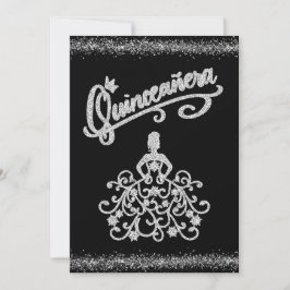 BlacK Silver Glitter Quinceañera 15-inbjudan Inbjudningar