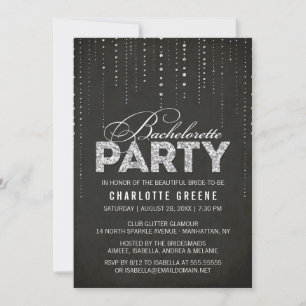 Black & Silver Glitter Se Bachelorette Party Inbjudningar