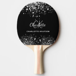 Black silver glitter stogrammogram namn glitter pingisracket