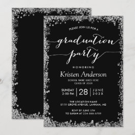 Black Silver Glitter Typography Studentfest Inbjudningar