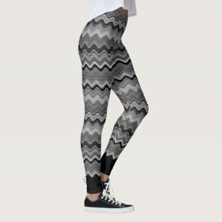 Black Silver Grått Grått Vågigt Mönster Leggings