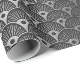 Black Silver Grått Metallic Seashells Art Deco Presentpapper