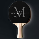 Black Silver Grått Monogram Elegant Script Namn Pingisracket<br><div class="desc">Modern Black Silver Slate Grått Monogram Elegant Script Namn Ping Pong Paddle</div>