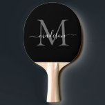 Black Silver Grått Monogram Elegant Script Namn Pingisracket<br><div class="desc">Modern Black Silver Slate Grått Monogram Elegant Script Namn Ping Pong Paddle</div>