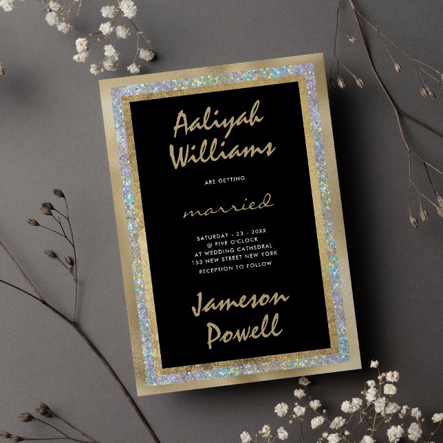 Black silver guld, handskriven kalligrafi bröllop inbjudningar (Black silver gold handwritten calligraphy wedding)