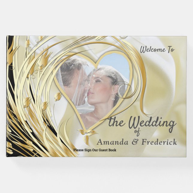 Black-Silver & Guld-Satin, koppar/Brass Struktur Gästböcker (Framsida)