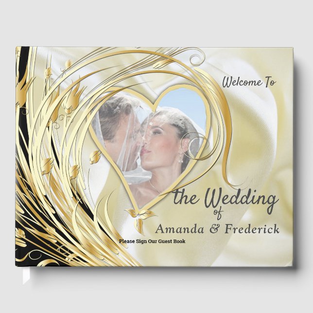 Black-Silver & Guld-Satin, koppar/Brass Struktur Gästböcker (Framsida)