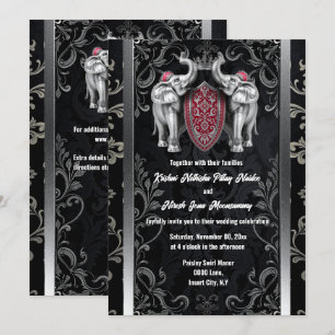 Black silver Hindi Hindu indian elephants krona Inbjudningar