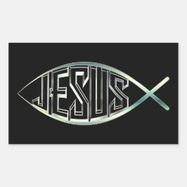 Black & Silver Ichthys Christian Fish Jesus Kristu Rektangulärt Klistermärke