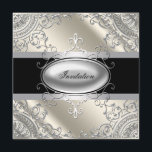 Black Silver Ivory Black White Party Inbjudningar<br><div class="desc">Vackert svartvitt, silver och elfenben svart och vitt party och inbjudan till evenemang. Lägg till informationen längst fram och/eller bakåt genom att helt enkelt välja knappen "Anpassa den!" för att börja lägga till information om din händelse, typsnitt stil, typsnitt storlek & färg och text. Observera - alla inbjudningsformgivningar som du...</div>