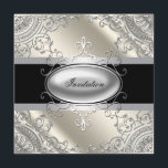 Black Silver Ivory Black White Party Inbjudningar<br><div class="desc">Vackert svartvitt, silver och elfenben svart och vitt party och inbjudan till evenemang. Lägg till informationen längst fram och/eller bakåt genom att helt enkelt välja knappen "Anpassa den!" för att börja lägga till information om din händelse, typsnitt stil, typsnitt storlek & färg och text. Observera - alla inbjudningsformgivningar som du...</div>