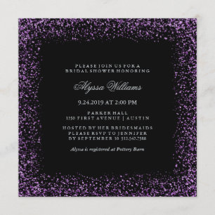 Black Silver Lila Confetti Glam Möhippa Inbjudningar