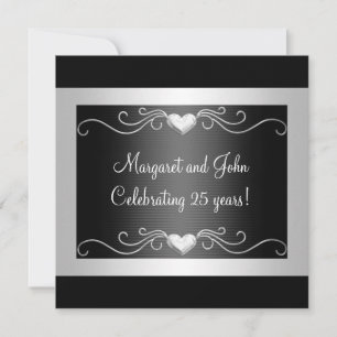 Black Silver Love Hearts 25-årsjubileum Evenemang Inbjudningar