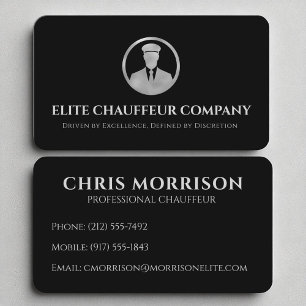 Black Silver Luxury Chauffeur Editable Logotyp Visitkort