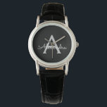 Black Silver Modern Script Girly Monogram Namn Armbandsur<br><div class="desc">Svart och Silver Enkel skript Monogram Namn Watch. Det gör perfekt studenten,  födelsedag,  bröllop,  möhippa,  årsdag,  babydusch eller bachelorette-fest till någon som glam lyx och chic stilar.</div>