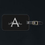 Black Silver Modern Script Girly Monogram Namn Bagagebricka<br><div class="desc">Svart och Silver Monogram Lägg till din egen Namn--Märkre.. Med påsens märkre blir perfekten söt 16-årsdag,  bröllop,  möhippa,  babydusch eller bachelorette-festgåva till någon som dekorerar hennes rum i stil.</div>