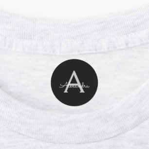Black Silver Modern Script Girly Monogram Namn Klistermärke