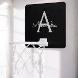 Black Silver Modern Script Girly Monogram Namn Mini-Basketkorg<br><div class="desc">Svart och Silver Enkelskript Monogram Namn Mini Basketball Ring. Det gör perfekten söt 16-årsjubileum,  bröllop,  möhippa,  årsdag,  babydusch eller bachelorette-fest för någon som glam lyxen och chic stilar i kärlek.</div>