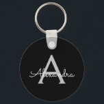 Black Silver Modern Script Girly Monogram Namn Nyckelring<br><div class="desc">Svart och Silver Enkel Namn nyckelringar i Monogram (Nyckelring). Det gör perfekten söt 16-årsjubileum,  bröllop,  möhippa,  årsdag,  babydusch eller bachelorette-fest för någon som glam lyxen och chic stilar i kärlek.</div>
