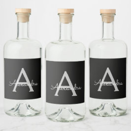 Black Silver Modern Script Girly Monogram Namn Spritflaskor Etikett